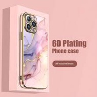 Pink Marble Pattern Fashion Phone Case 1pc 6D Electroplated Pink Marble Pattern Shockproof Phone Cas