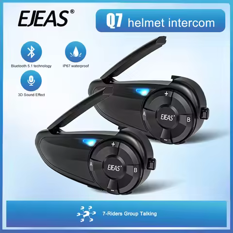 1/2Pcs EJEAS Q7 Type-C Motorcycle Interphone Helmet Intercom Headset BT5.1 Up to 7 Riders Talking Qu
