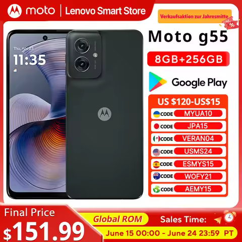 Motorola MOTO G55 Smartphone 6.5-inch 120Hz Display Global ROM MediaTek Dimensity 7025 CPU 256GB 50M
