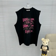 24_DIOR Summer Hong Kong Style Street Graffiti Classic Letters Sleeveless T-shirt Loose Unisex Sports Vest