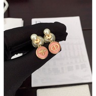 Brass Material Large Small Pearl Pink Earrings 6E5C