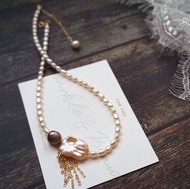 唐頓莊園古典美天然巴洛克珍珠流蘇choker項鏈頸鏈tasaki