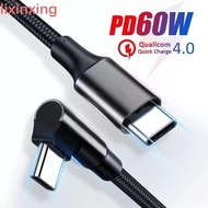 LIXINXING 90 Degrees Type C Cable, Nylon Braid Elbow PD 60W Quick Charger Cord, Fast Charging Cable 