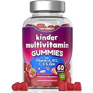 Multivitamin Gummy Bears for Children, 60 Gummies with 14 Essential Vitamins &amp; Minerals, Vegan Kids Multivitamin with Vitamin A, B12, C, D &amp; Zinc, Natural Strawberry Flavour, by Horbaach