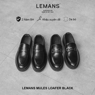 LEMANS Mules Loafer 4cm High Heel Shoes - Black. Imported cowhide. Exclusive mold base BH 24T
