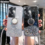 Phone case For Oppo Reno 11 Pro 11F Back cover Glitter Starry Sky Bling Ring Lanyard Shiny Transparent Holder Stand Girls Soft Cover For Oppo Reno 11Pro 11F Cover cases