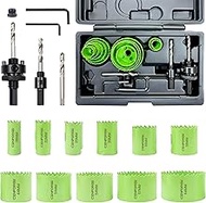 Bi-Metal Hole Saw Kit, Hole Saw Set with 3/4" to 2-1/2" (19-64mm) Saw Blades, Mandrels, Hex Key, Hol