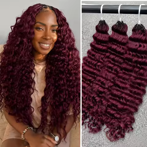99J Burgundy Deep Curly Wave Feather Crochet Human Hair Extensions Knotless Miracle Knots Pre-Separa