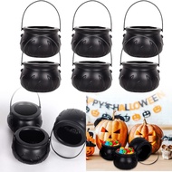 【Ilisland】6Pcs Black Halloween Themed Decorations Large Size Witch Bucket Plastic Round Basket Candy
