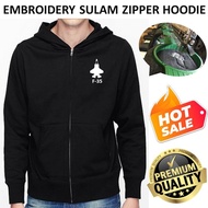 EMBROIDERY SULAM F-35 LIGHTNING FIGHTER JET SILHOUETTE HOODIE ZIPPER SWEATSHIRT SWEATER PULLOVER BLA