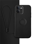 Casing For iQOO z9 5G / iQOO Neo9 / iQOO Neo9Pro / VIVO Y100 5G 2024 / VIVO Y200E / VIVO V29E 5G / VIVO V30 Lite Soft Matte Black Shell With Finger Ring Holder Shockproof Cover