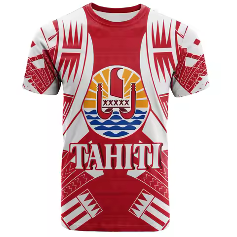 3D Printed The RepublicOf Tahiti Lag Map T Shirt Tahiti Coat Of Arms Graphic T-shirts Vintage Short 