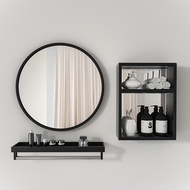 Bathroom mirror circular wall-mounted washstand with shelf makeup punch-free bathroom mirror