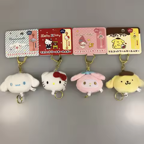 Sanrio Retractable Plush Keychain Set Hello Kitty Cinnamoroll My Melody Pompompurin