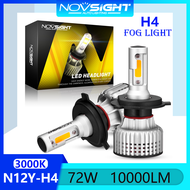 〔Fog Lights+ Yellow Light〕Novsight N12Y H4 LED Lights for Car 3000K 9003 HB2 LED Headlamp Bulbs 72W 