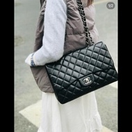 Chanel CF系列 jumbo黑銀羊皮鏈條包