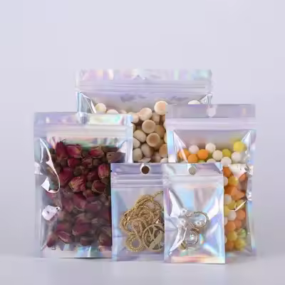 NEW 100pcs Laser Metallic Mylar Zip Lock Bags Clear Aluminum Foil Zip Lock Plastic Pouch Moisture Pr