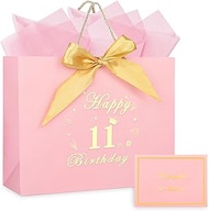 11th Birthday Gift Bag with Tissue Paper & Card Large Birthday Gift Bag 32×25×11cm - Gift Wrapping f