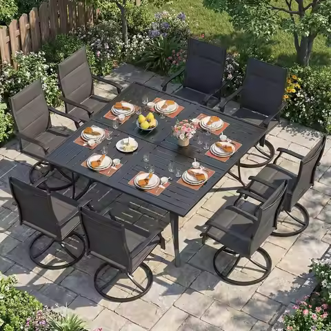 60" x 60" Metal Patio Dining Table for 8, Square Heavy Duty Outdoor Dining Table with Umbrella Hole,