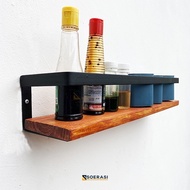 BUMBU Wall Mounted Kitchen Hanging Rack Iron and Wood Storage for Cooking Utensils, Spices, Bottles,