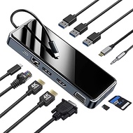 USB C Docking Station Dual Monitor,12 in 1 Triple Display for Dell/HP/Lenovo/Surface Laptop,USB C Hub Multiport Adapter Dongle with 2 HDMI 4K, Gigabit Ethernet(1Gbps),VGA,3 USB3.0, 100WPD,SD/TF, Audio