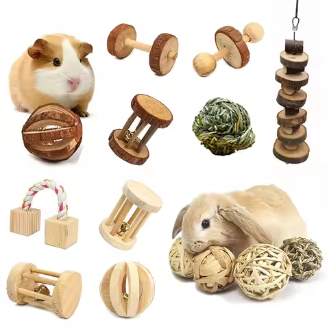 Guinea Pig Rabbit Hamster Small Animal Play Pet Roller Toys Natural Wooden Pine Dumbells Unicycle Be