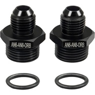 6AN Flare to 8AN ORB Male O-ring Boss Fuel Pump Rail Adapter Fitting Aluminum Black 2Pcs