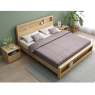 Nordic Scandinavian Pinewood & Rubberwood Wooden Bed Storage Katil Kayu King Queen Size