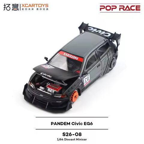 Xcartoys x POP RACE 1:64 PANDEM EG6 KANJOZUKU Black Advan #S26-08 Diecast Model Car