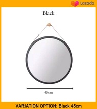 Bathroom Dressing Mirror Nordic Wooden Round Mirror Toilet Vanity Mirror Decorative Round Mirror Cermin Hiasan Bulat - Glass