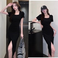 9200 brown dress ชุดเดรสยาว แขนยาว งานพรอม รัดรูป เกาหลี ทํางาน สาวอวบ เดรสน่ารัก ออกงาน prom summer