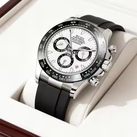 A Men's Silver and Black Classic Business-Style Three-Subdial Calendar Quartz Watch with a Silicone 