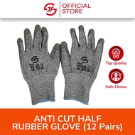 Jf Anti Cut Half Rubber Glove (12 Pair / 1 Dozen)  Sarung Tangan Getah Safety Glove Heavy Duty