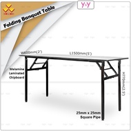 3V 2' x 5' Meja Lipat / Meja Makan / Foldable Banquet Table / Folding Table with Melamine Laminated Chipboard Table Top