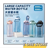 2L/3L/3.8L Large Capacity Transparent Water Bottle With Reminder Time Sport Water Bottle With Straw 