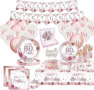 floral 80th birthday plates and napkins for women - 23 Guests - happy 80th birthday party decoration