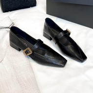 2 Colors Square Toe Shoes Soft Leather Square Root Shallow Mouth Retro Not Tired Anti-Dropping Heel 
