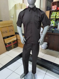 Safari Paspampres Coklat Pendek | Safari Kancing tertutup coklat | Safari lengan pendek Coklat