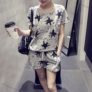 d2d_ecommerce 2pcs/set Women Casual Loose-fitting Fashion-printed Tops+Shorts