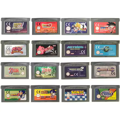 16 types GBA Game Cartridges Dragon Ball Z GT Sonic Advance 1 2 3 Zelda Minish Cap Kirby Metroid Ret