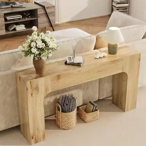 63 Inch Narrow Farmhouse Console Table Natural Wood Sofa Table Behind Couch, Entryway Hallway Foyer 