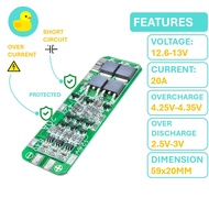 3S 20A 18650 Li-ion Lithium Cell Battery BMS Charger Protection Board Module