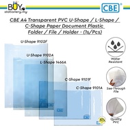 CBE A4 Transparent PVC File Clear Holder U / L / C Shape -(1s/Pcs) A4 Paper Organizer Document File 