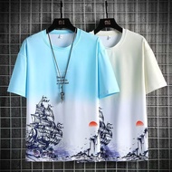 M-5XL Korean Summer Loose Plus Size Sport Fashion Round Neck Short Sleeve T-shirt Men