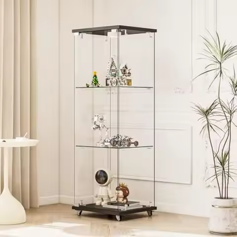 Glass Display Cabinet, 3-Tier Curio Storage Cabinet Glasss Display Case Showcase 5mm Tempered Glass 