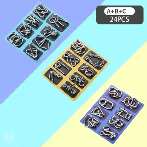 24Pcs/8Pcs/Set Metal Montessori Puzzle Wire IQ Mind Brain Teaser Puzzles Adults Interactive Game Rel