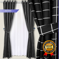 Gorden Motif Kotak smokring hordeng 1 set lengkap pintu dan jendela 2 kaca panjang 2 meter gorden ru