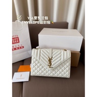 YSL Saint Laurent Bag 9986 Diamond Pattern Gold logo White Crossbody Bag