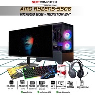 All Set RYZEN5 5500 I RX7600 8G [SKU0216] Ram 16GB Monitor 24''I Complete l Play Games Edit Write