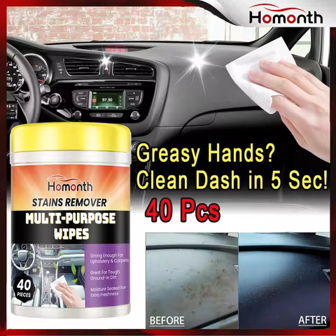 40PCS Car Interior Cleaning Wipes Multipurpose Wipes for Dashboard Leather Seats Screen Quick Cleane